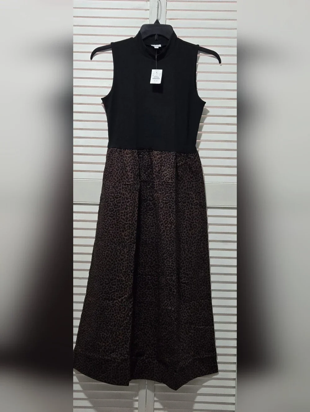Nwt J. Crew Printed Mockneck  Mixed-media Dress Black Brown Animal Print Med